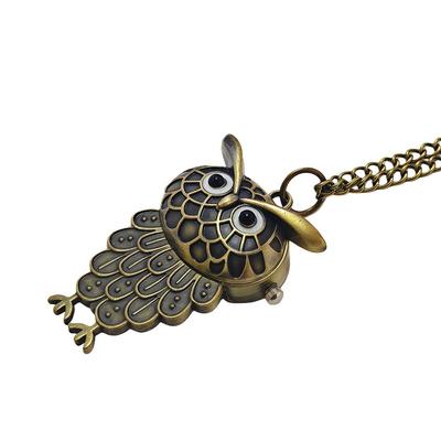 Fashionable Alloy Owl Pocket Watch Quartz Antique Bronze Color Necklace Pocket Watch Vintage Mini Pocket Watch Gift
