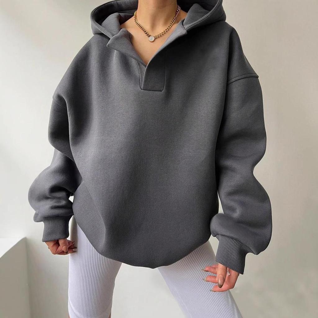 2024 Autumn/Winter Women's Solid Color Hooded Sweatshirt - Long Sleeve, Loose Fit Top