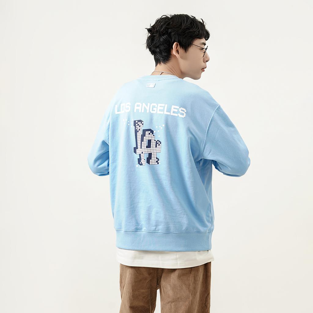 New MLB PLAY PIXEL OVERFIT Los Angeles Dodgers Sweatshirt Unisex Light Blue 3AMTP0121-07BLL