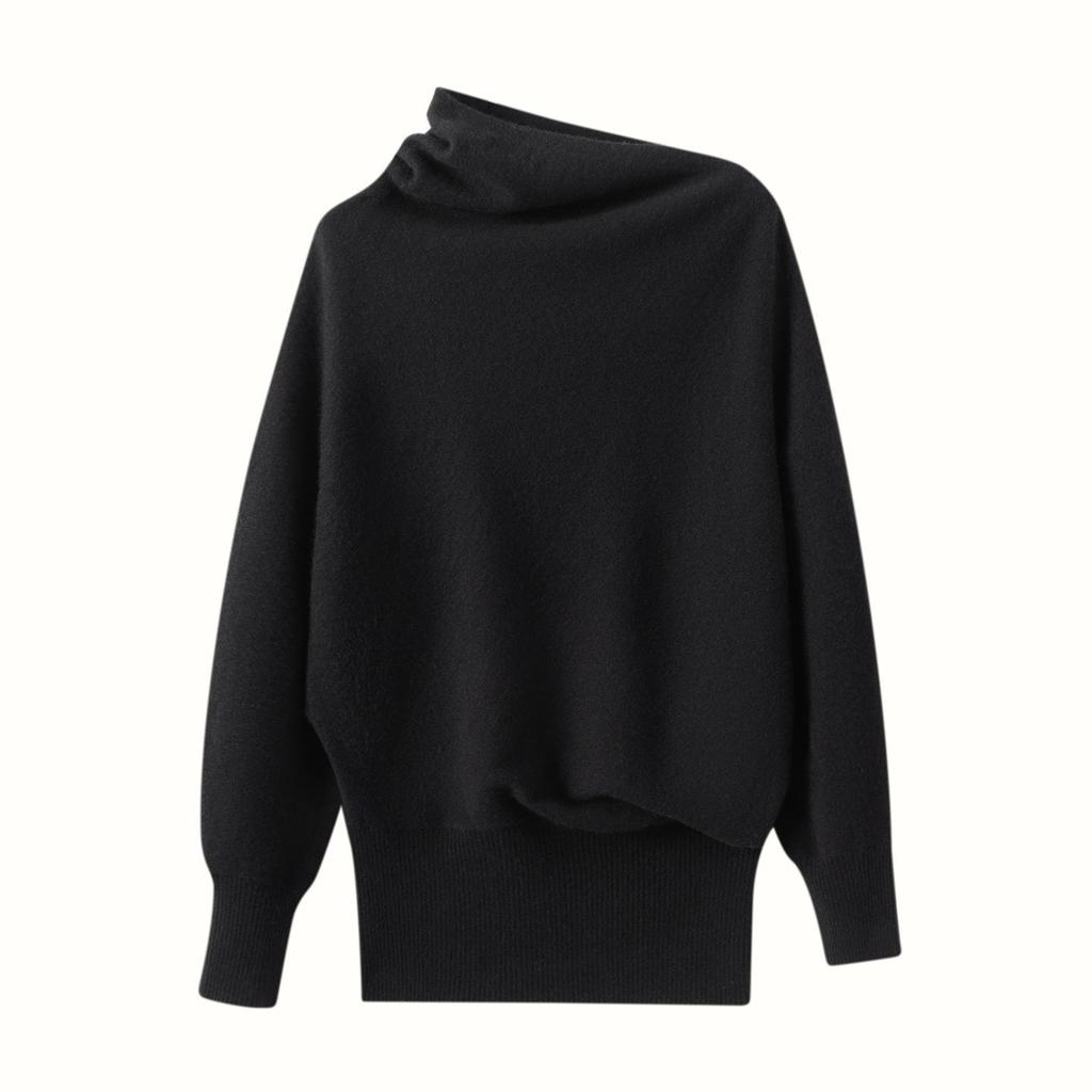 2026 Autumn Women's One-Shoulder Cashmere Sweater - Irregular Sweet Style, Solid Color, Warm & Stylish