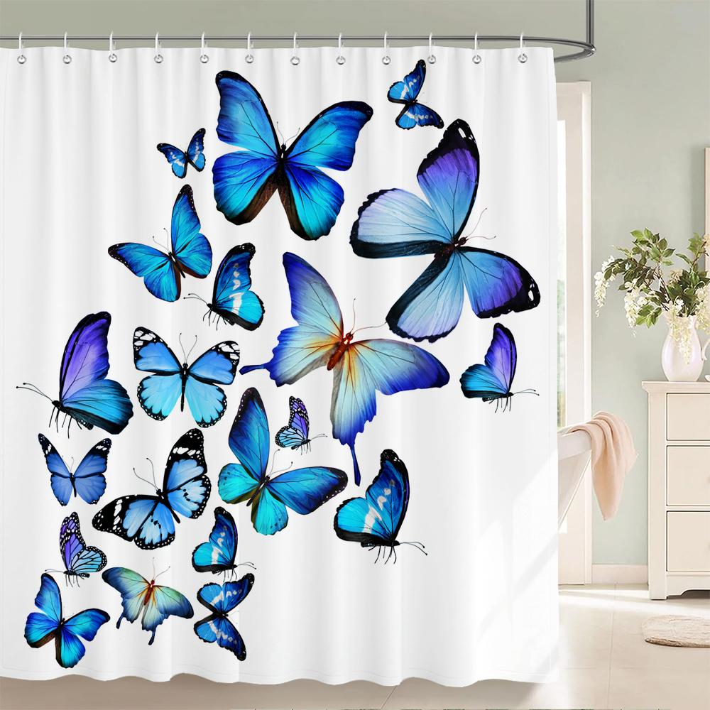 Bunte Schmetterlingsfedern 3D Duschvorhänge Badezimmervorhang mit Haken Wasserdicht 180x240 Polyesterstoff Dekoration Sichtschutz