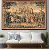 2D Medieval Castle Tapestry Wall Decor with Knights and Scenic Border