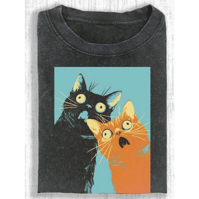

European Size Voguevessel Men S Tee: Distressed Kitten Graphic Tee, Vintage Style Brand Shirt, Perfect for Daily Casual Use, , And an Excellent Gift S чёрный