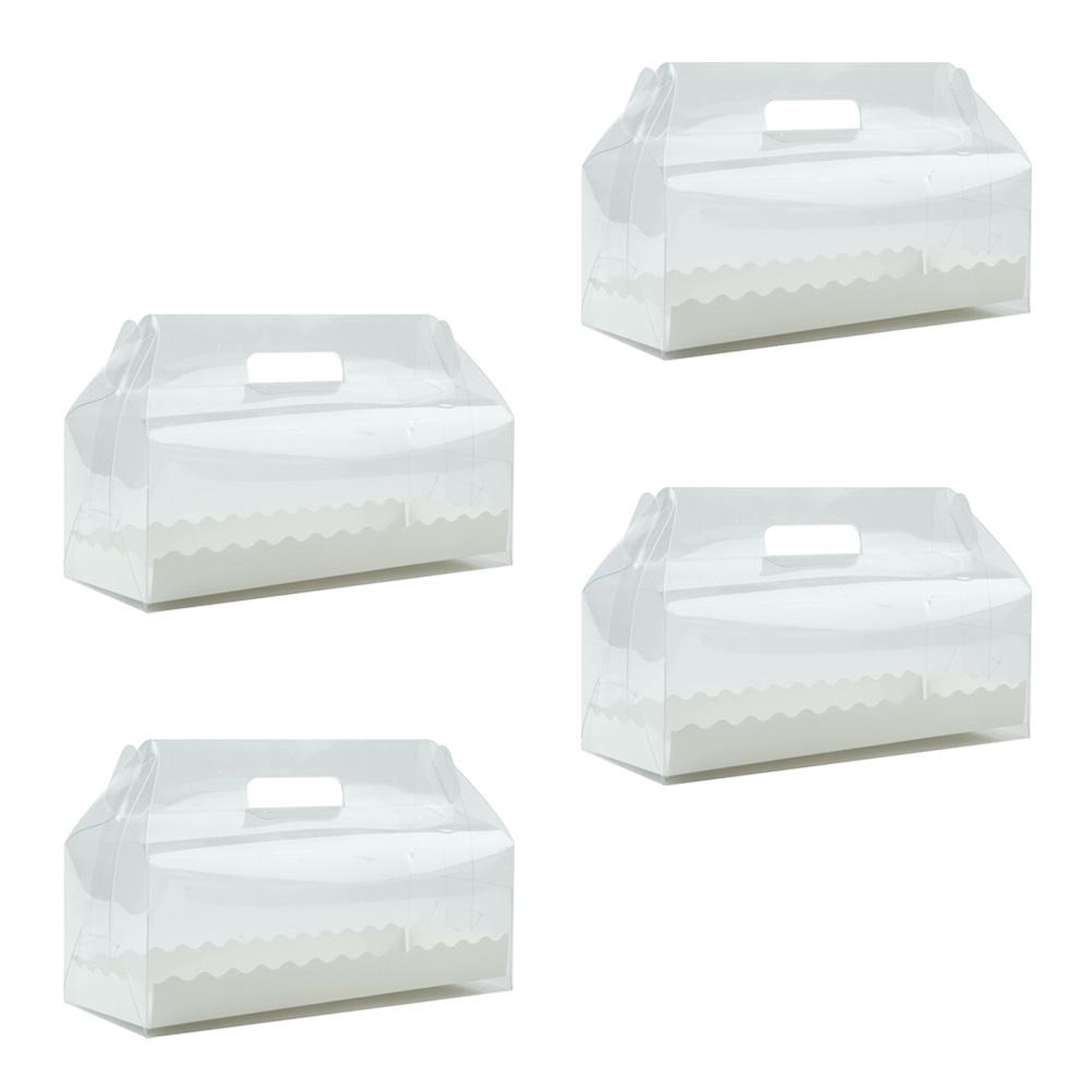 4pcs Transparent Portable Cake Roll Box with Paper Tray Cupcake Containers Holder Party Favors for Home Dessert Shop (Long)