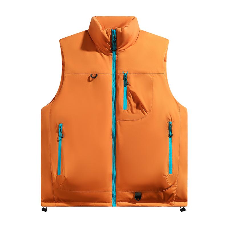 

2025 autumn and winter down cotton clothes vest men s thickened vest jacket men s and women s couples loose bread clothes vest 5XL оранжевый