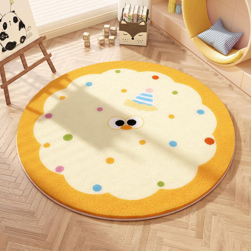 Cartoon Animal Pattern Circular Carpet With Water Wash For Kids Bedroom And Lounge Area