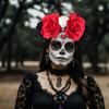 Halloween Black Veil Floral Hair Band Day Of The Dead Skull Rose Flower Headband Crown Cosplay Costume Headpiece Party Headwear