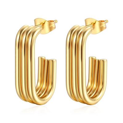 Wind Multi-layer Real Gold Plated 18K Titanium Steel Earrings Light Luxury Trend Women's Stainless Steel Geometric Oval Earrings
