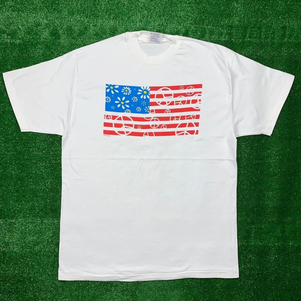 USA Hippie Flag Vintage T Shirt 90s One Love Music Rap Nirvana Peace Oregon