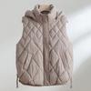 Jacket Down Cotton Vest Women's Autumn and Winter New Temperament Hooded Cotton-padded Vest Short Vest Diamond