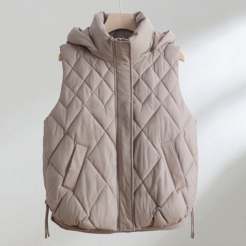 Jacket down cotton vest women's autumn and winter new temperament hooded cotton-padded vest short vest diamond