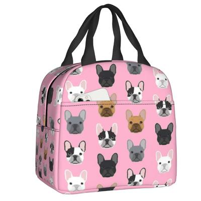 French Bulldog Lunch Boxes for Women Waterproof Cute Dog Thermal Cooler Food Insulated Lunch Bag School Children Student