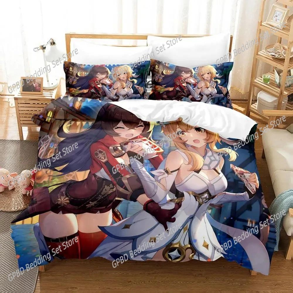 Anime Genshin Impact Arlecchino 3D patalynės komplektas Antklodės užvalkalas Pagalvių užvalkalai Viengulis Twin Pilnas Karalienės Karaliaus Dydis Namų Dekoravimas Berniukų Dovana