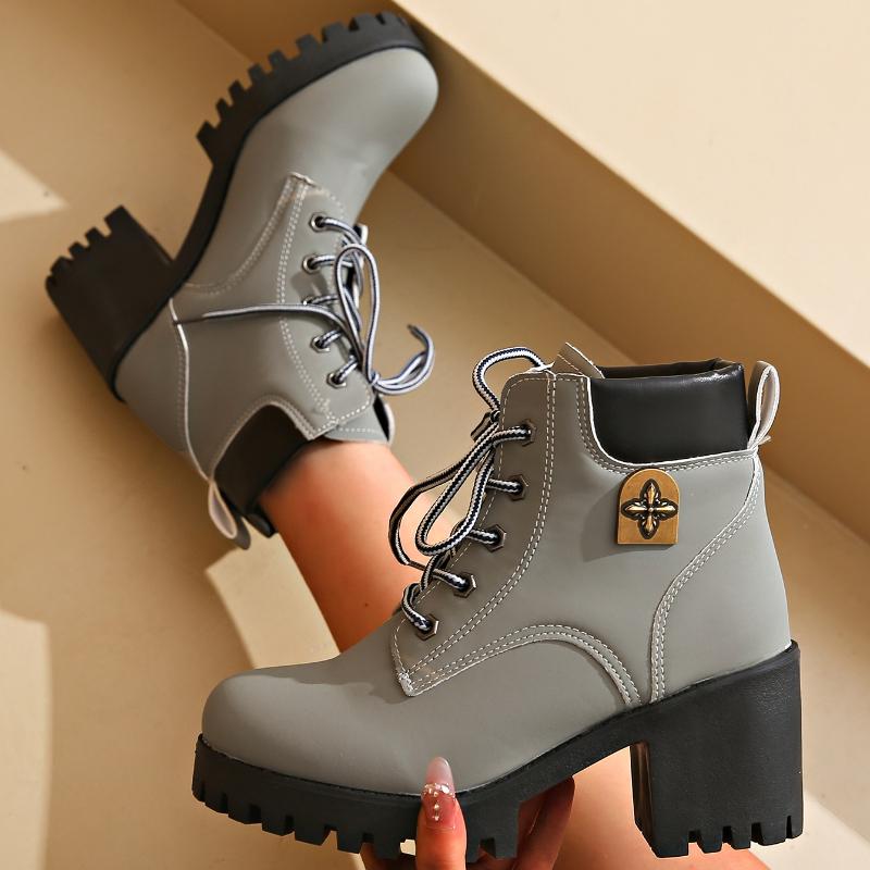 Fashion 2025 New Winter Women Heels Boots High Quality Lace-up Fashion Designer Shoes Casual Comfortable Heels Ankle Boots for Women