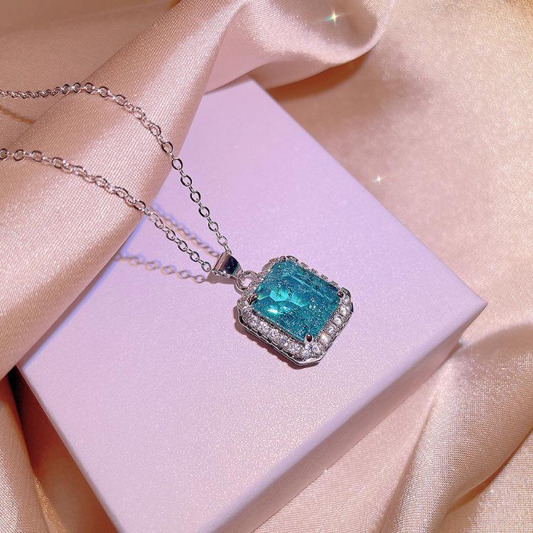 Europäischer & Amerikanischer Stil Paraiba Prinzessschliff Ring, Halskette und Ohrstecker Set