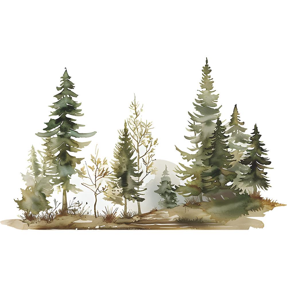 Watercolor Forest Bedroom Living Room Background Landscaping Decorative Wall Stickers Self-adhesive