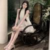 Super Fairy Camellia Lace Halterneck Sleeveless Off-shoulder Loose Sweet Age-reducing Dress Sexy Pure Desire Socialite Short Skirt