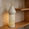 Ramadan Kareem Lantern Set White Moroccan Style Metal Hollow with Golden Crescent Moon  Mubarak Home Tabletop Festival Decor