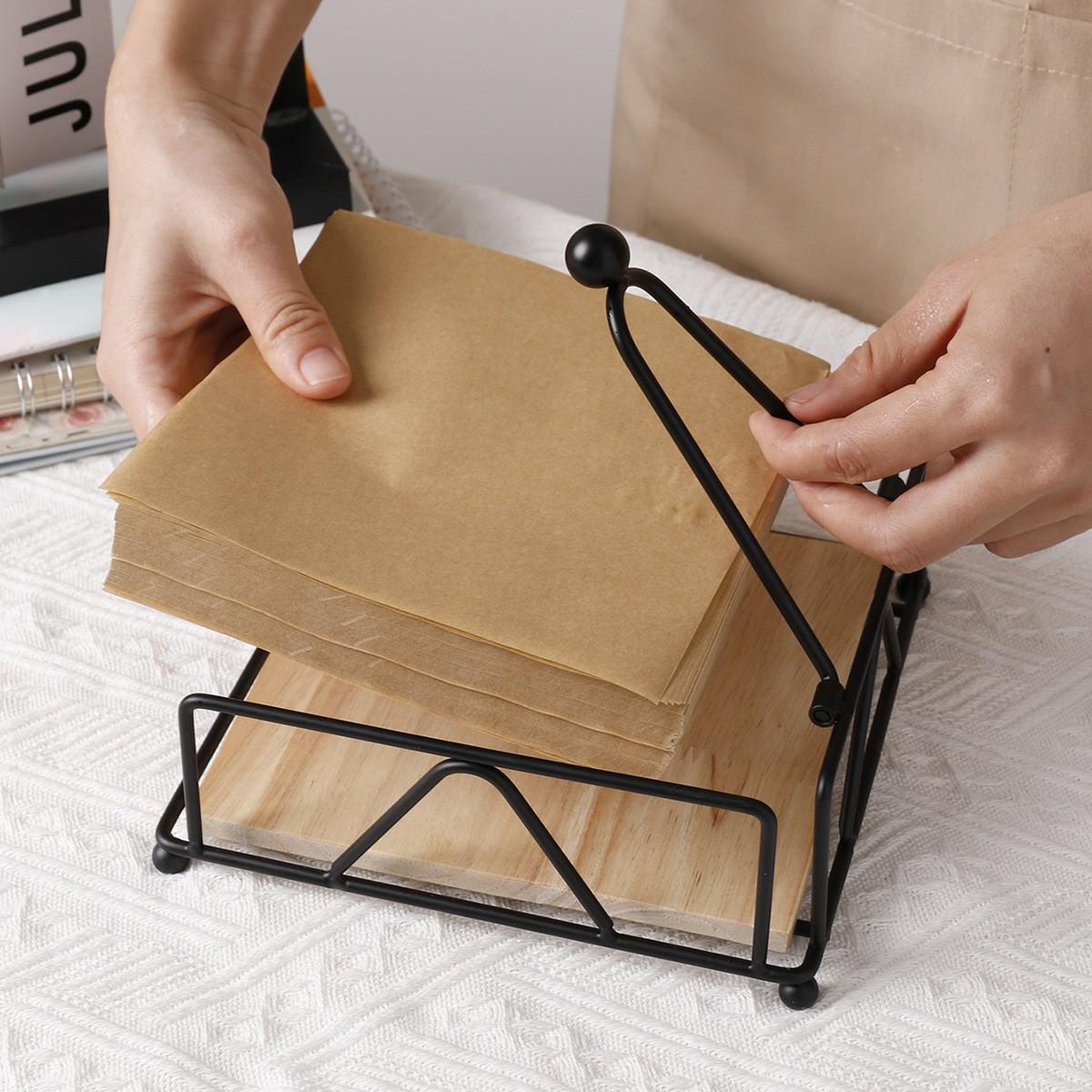 

Square Metal Napkin Holder Stand for Restaurant Cafe Hotel Iron Tissue Dispenser with Wooden Base Type A