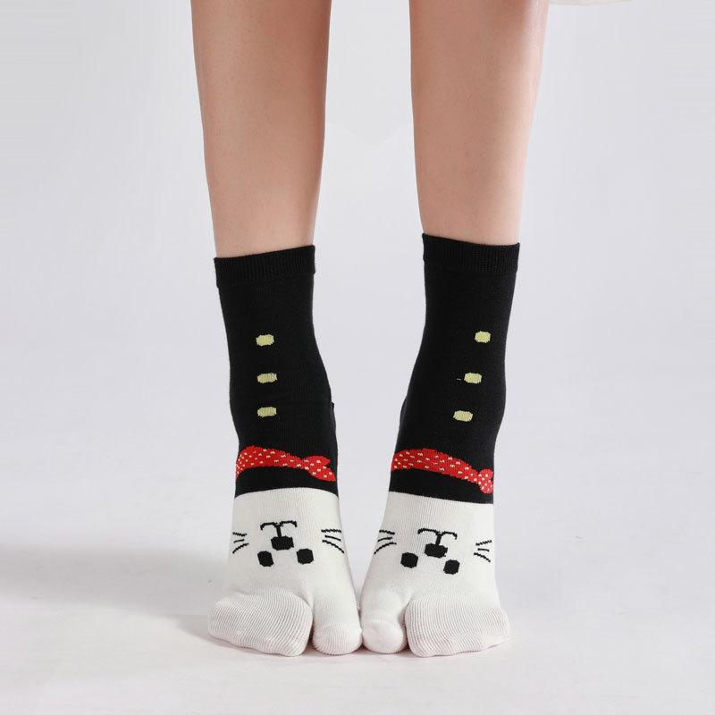 

Cute Cartoon Cat Print Two Finger Socks Unisex Japanese Kimono Flip Flop Sandal Split Two Toe Sock Women Men Tabi Socks Harajuku чорний