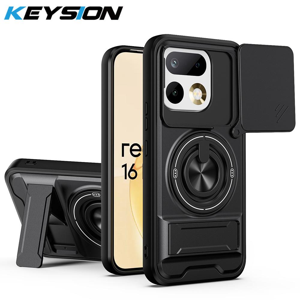 KEYSION Magnetic Phone Case for Realme 16T 5G Slide Camera Lens Protection Upright Kickstand 360° Ring Shockproof Back Cover