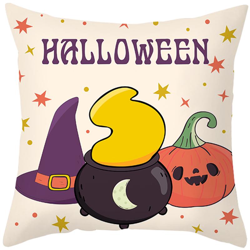 Halloween Theme Horror Pumpkin Bat Print Pattern Cushion Cover Home Living Room Sofa Decoration Square Throw Pillow Cover