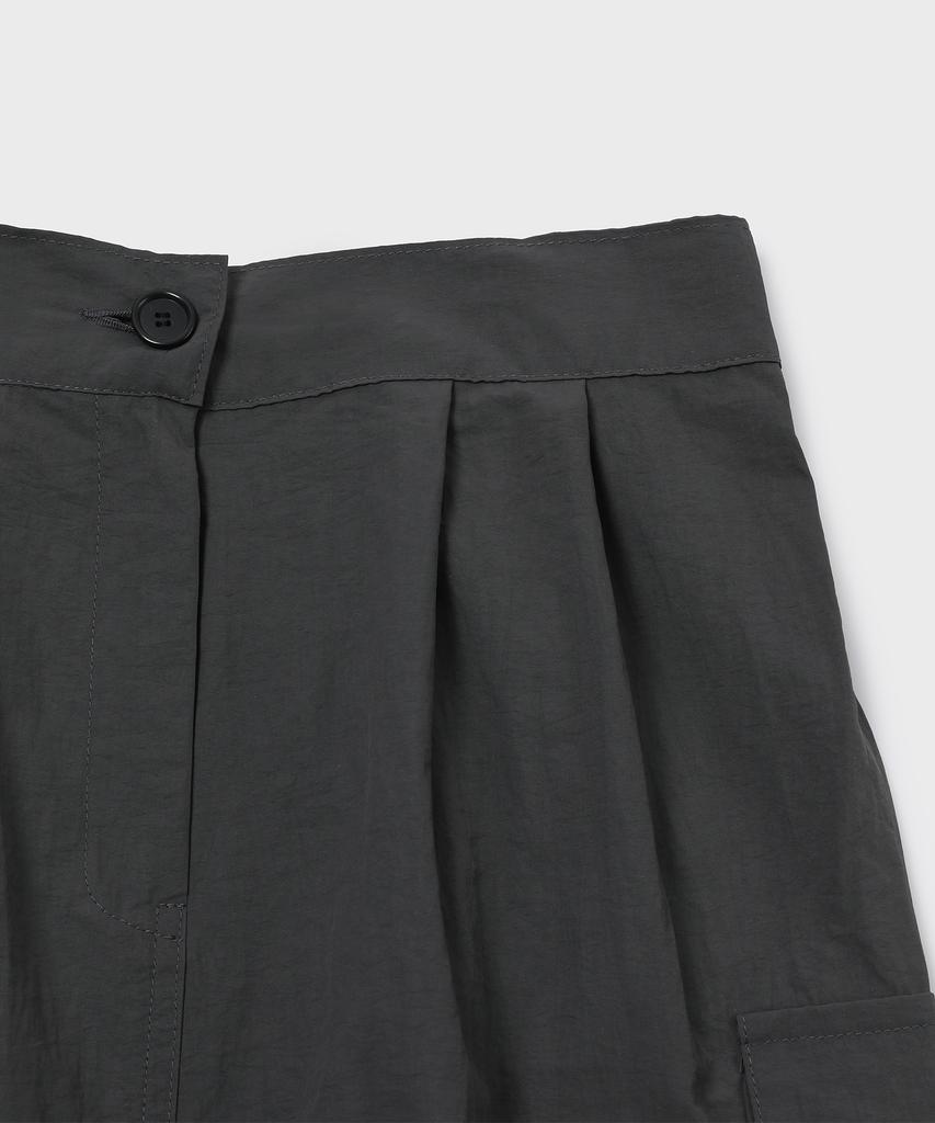 SLOW RECORD HOUSE Nylon Cargo Long Skirt_Charcoal