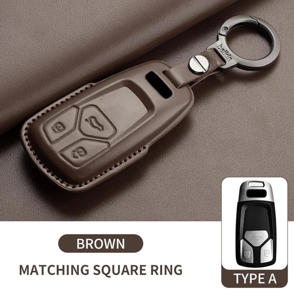 Leder Auto Schlüsselhülle für A4L A5 Q7 TT TTS A3 A4 B9 A6 A7 4K A8 E-tron Q5 Q8 C8 D5 SQ8 Auto Schlüsselanhänger Zubehör