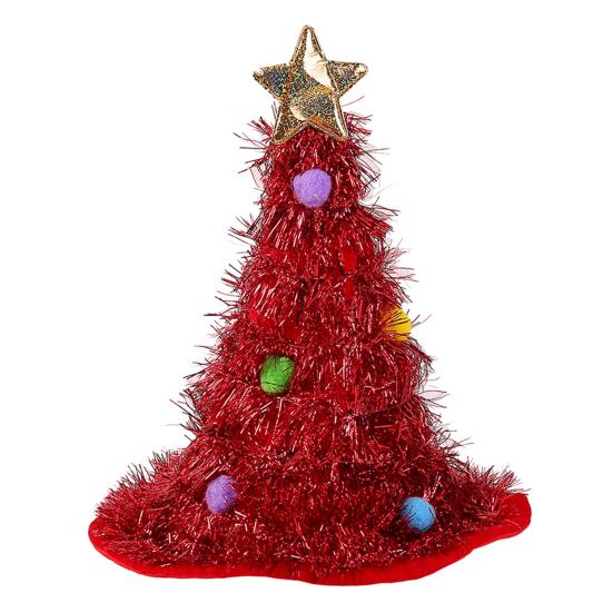 Christmas Tree Hat Glitter Tinsel Santa Hat for Adults Children Funny Holiday Party Acceesory