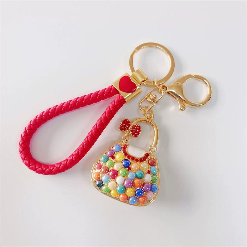 Cute Keychains for Women Rhinestone Pearls Bags Shape Key Chains Jewelry for Car Women's Bags Decoration Bag Charm