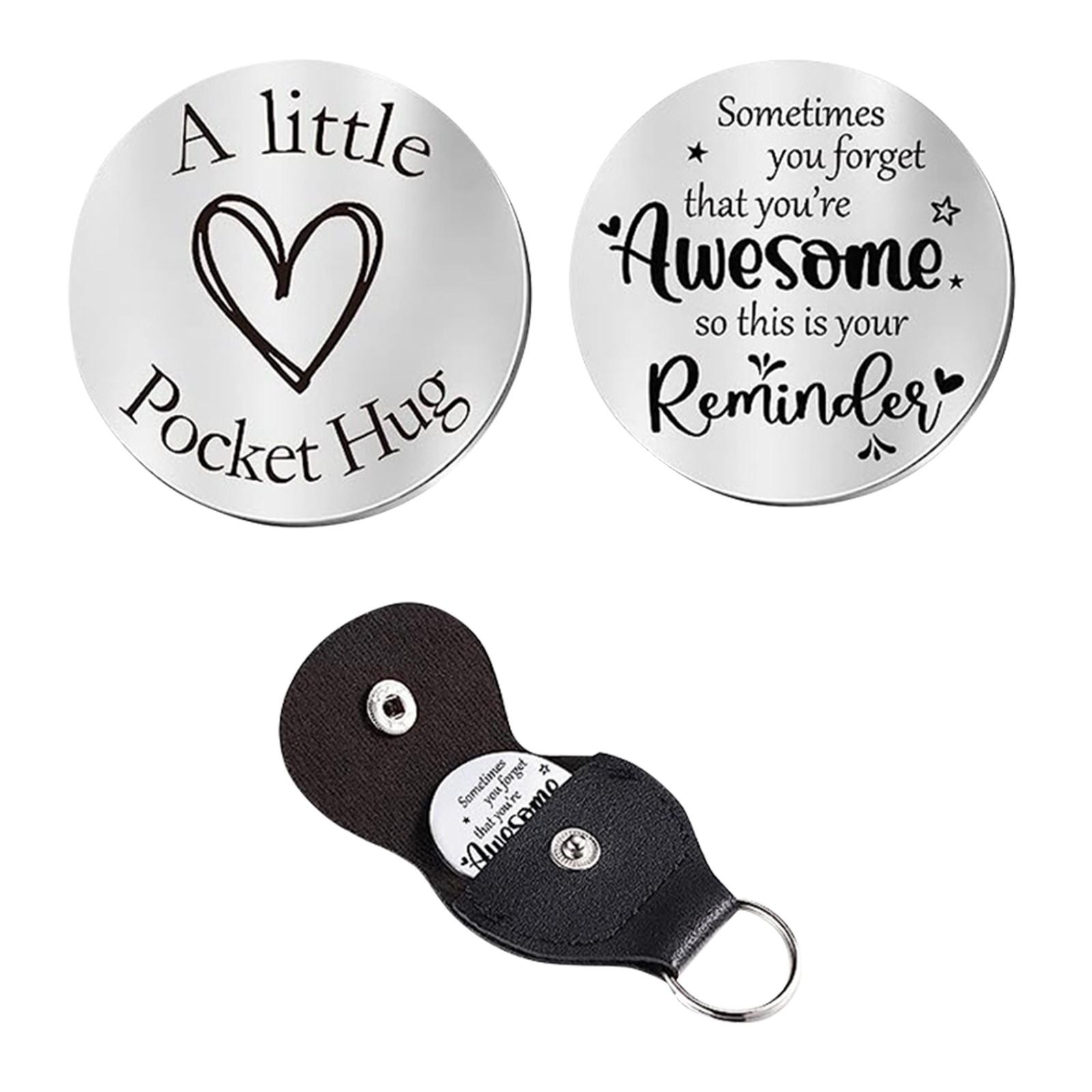 Stainless Steel Pocket Hug Decision Coin with Leather Case Inspirational Token for Reflection and Gratitude Keepsake Gift One Size