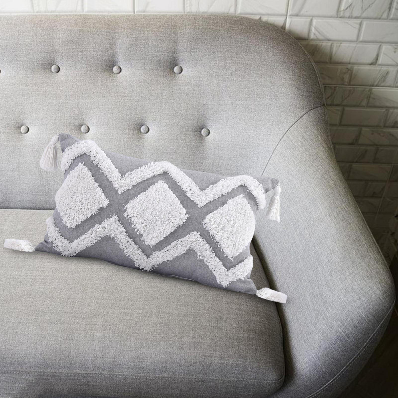 

Pillow Cover Geometric Cushion with Tassels Decorative Coffee Bar Home Decoration Hidden Zip Gray 30x50cm