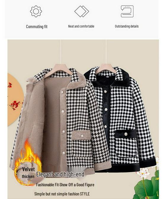 Mom's Stylish Fleece-Lined Thickened Jacket 2025: Autumn/Winter Slimming Cotton Coat for Middle-Aged Women