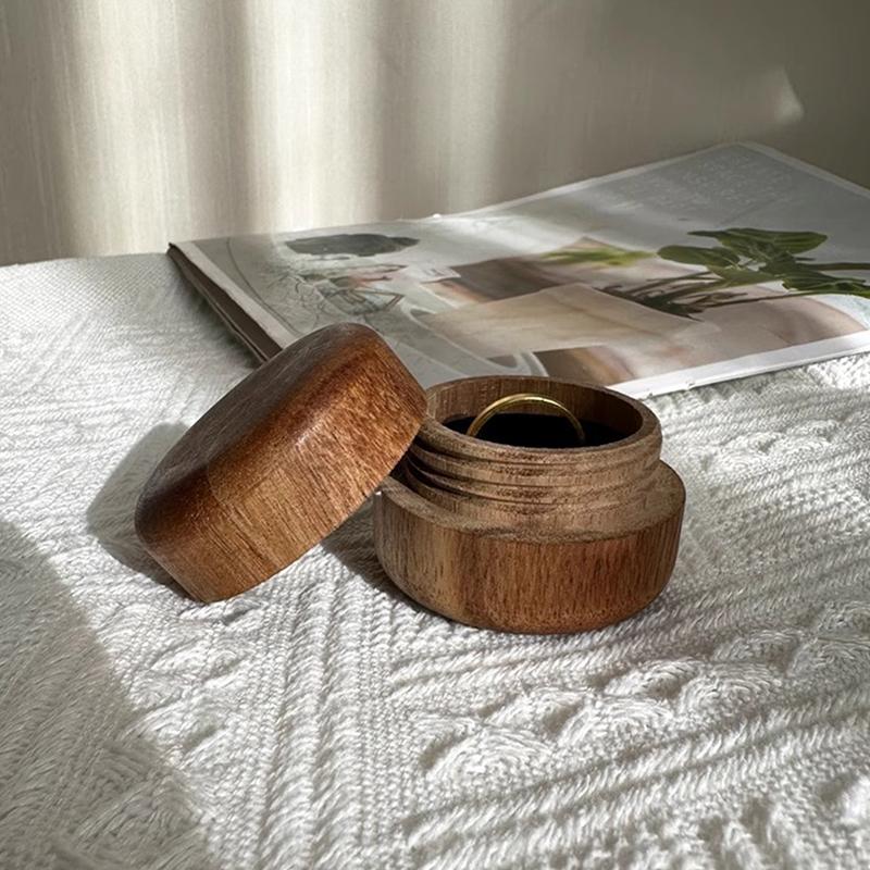 Wood Ring Box Wedding Proposal Engagement Round Wood Ring Box Jewelry Storage Box Portable Solid Wood Ring Box
