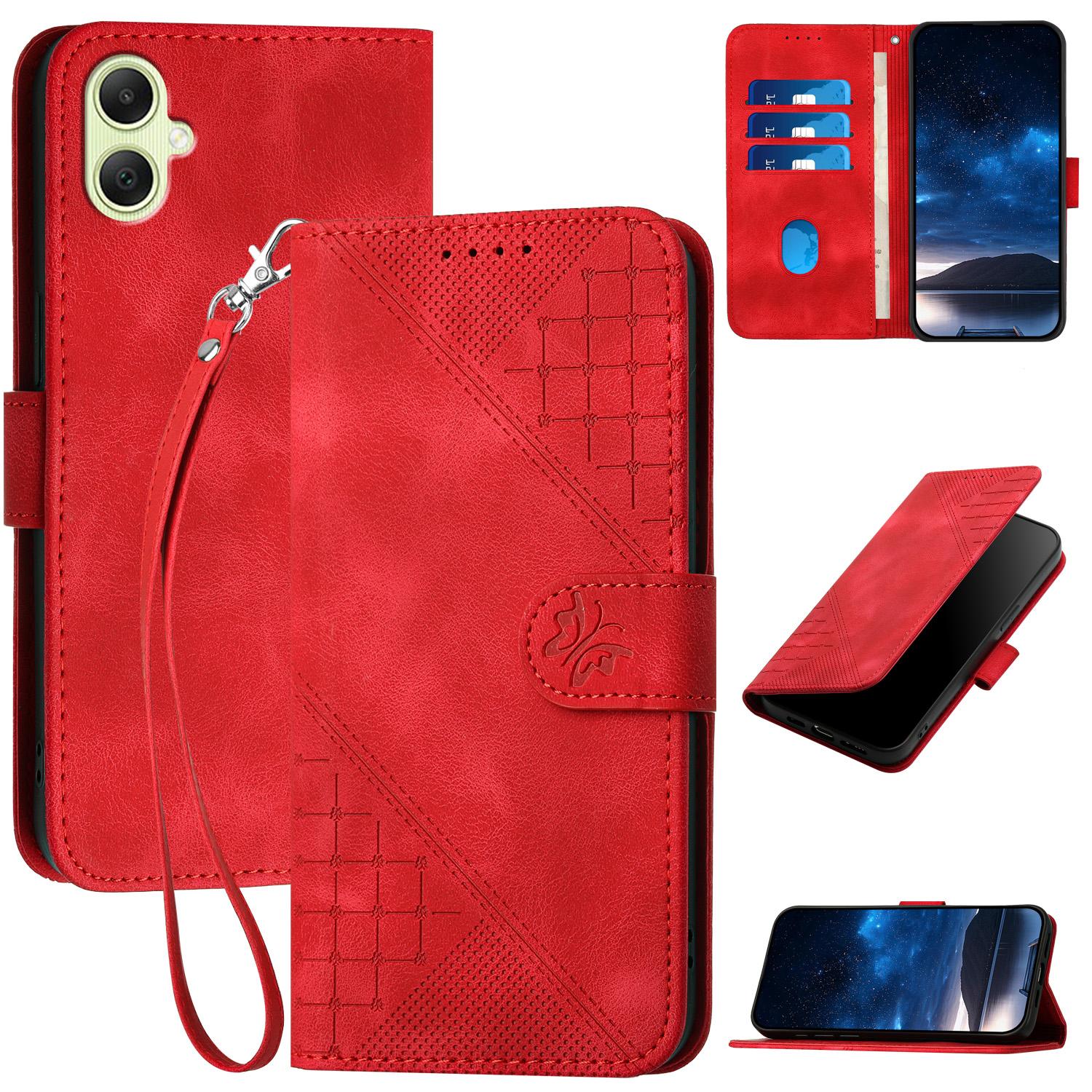 

For Samsung Galaxy A06 4G Leather Wallet Case Butterfly Flower Imprinted Phone Cover with Strap D