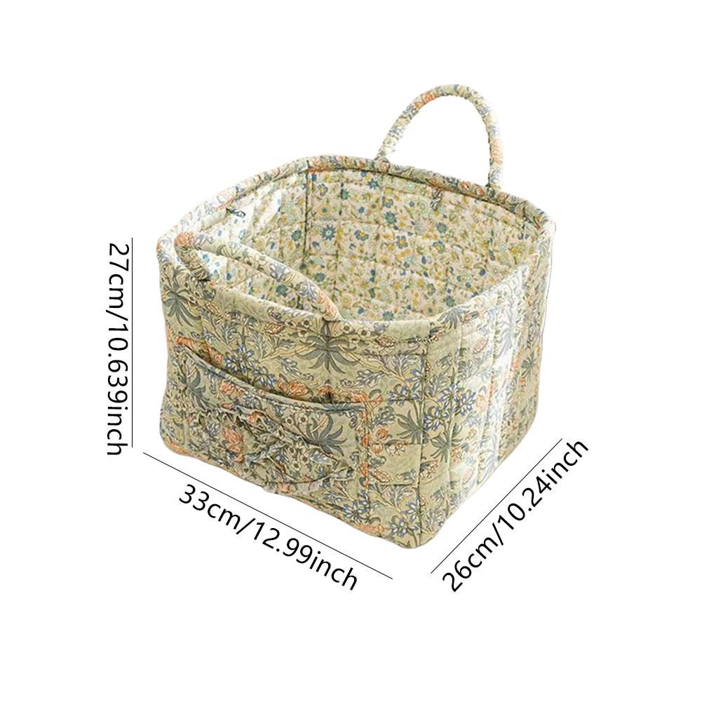 Pastoral style Fabric Storage Basket with Handle Quilted Laundry Hampers Big Capacity Portable Underwear Sorting Basket for Home