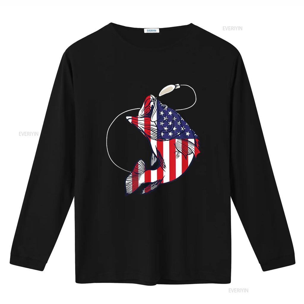 Bassfischen Fisch Amerikanische Flagge Patriotisch Vierter Juli Herren T-Shirt Weiß Vintage Gewaschen Dehnbar Oberteil Für Den Alltag