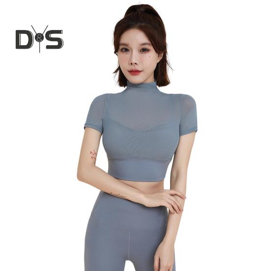 

Женский летний топ для йоги Тонкий, быстросохнущий, хорошо пропускает воздух, короткие рукава, открытая талия, укороченный топ для бега, пилатеса, спортзала, упражнений XXL синий