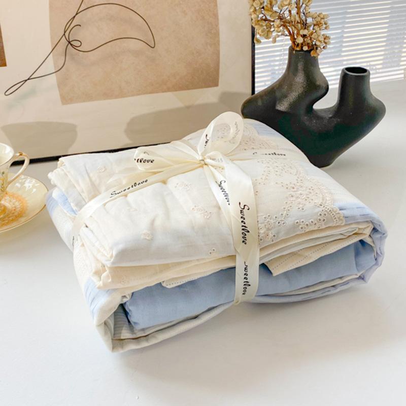 Class A Cotton Maternal And Infant Grade Lace Double-Layer Yarn, Small Style, Fresh, Soft And Comfortable Bed Sheet, Bed Hat Four-Piece