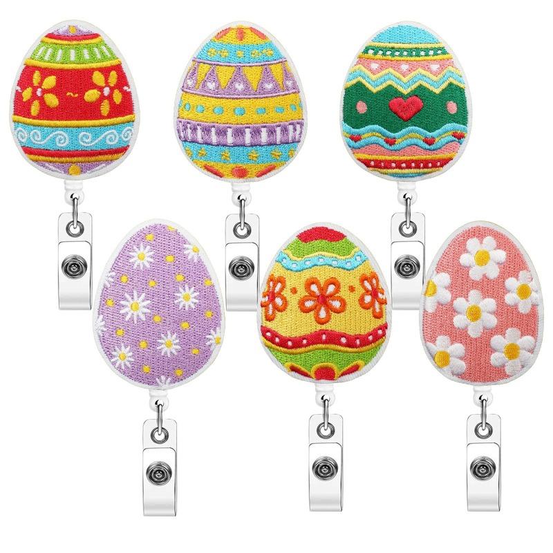 Cute Cartoon Easter Egg Retractable Badge Reel with Alligator Clip Pull Buckle ID Card Holder for Medical Staff Office Supplies