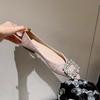 Francuskie buty z błyszczącymi cyrkoniami w szpic nowość jesień płaski obcas płytki dekolt eleganckie buty damskie