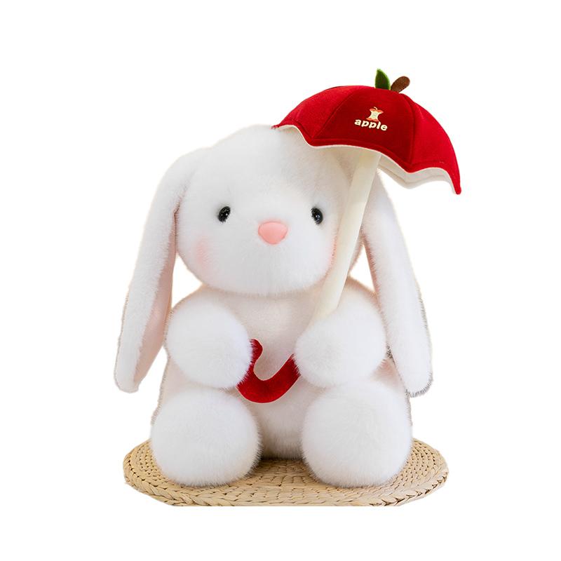 Graceful White Lop Ears Rabbit Plush Toy Holding Red Rose Say Love Cartoon Animal Plushie Sweet Girlfriend Gift