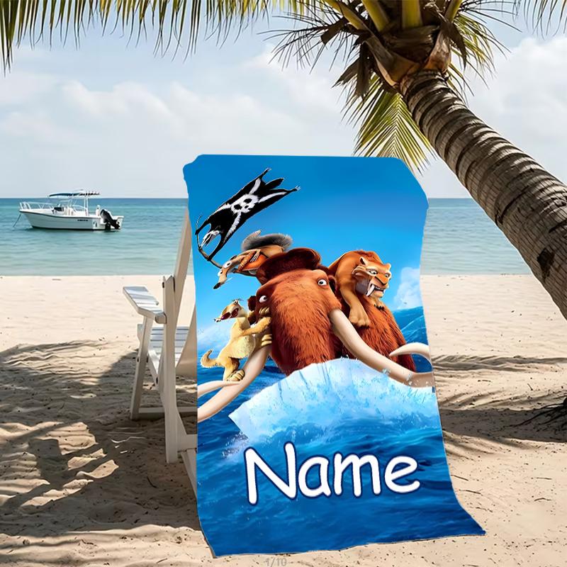 Personalizowane ręczniki plażowe z motywami z filmu Epoka Lodowcowa: Zmierzch Dinozaurów. Odpowiednie na plażę, do jogi, na sport.;idealne jako akcesoria plażowe
