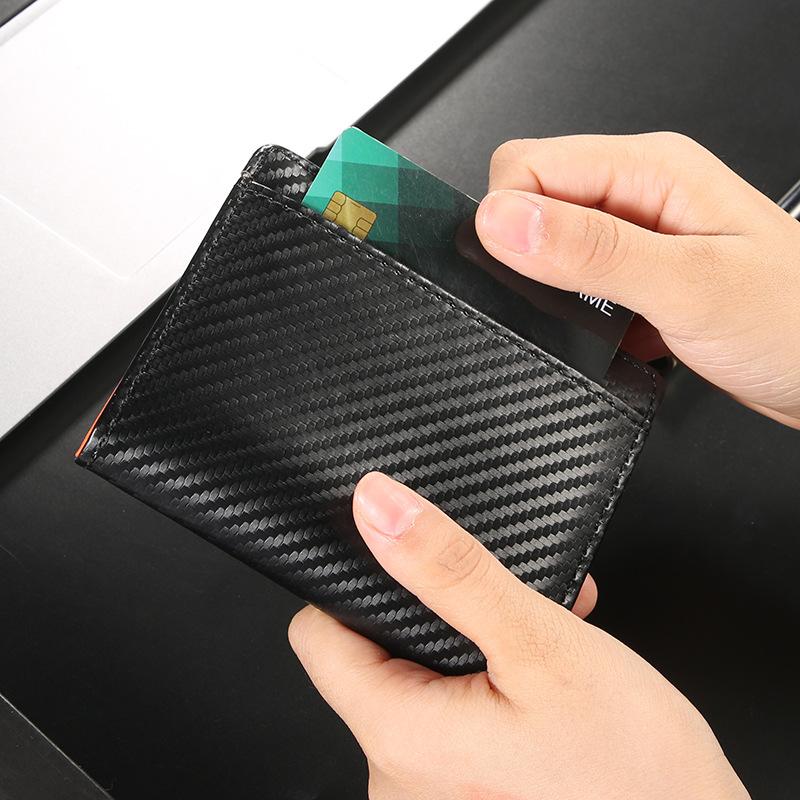 Men Carbon Fiber Wallet RFID Blocking Short Bifold Wallet Zipper Coin Pocket Card Holder Slim ID Window