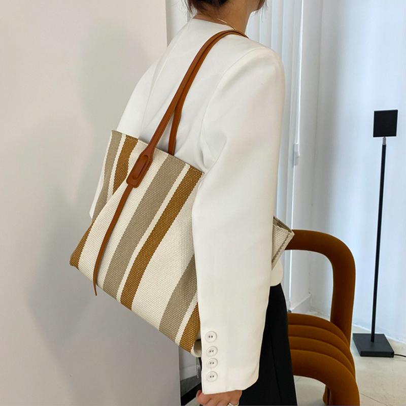 Large Capacity Shoulder Bag for Woman Fashion Stripe Handbag Shopping Bag Ladies Casual Tote Bag