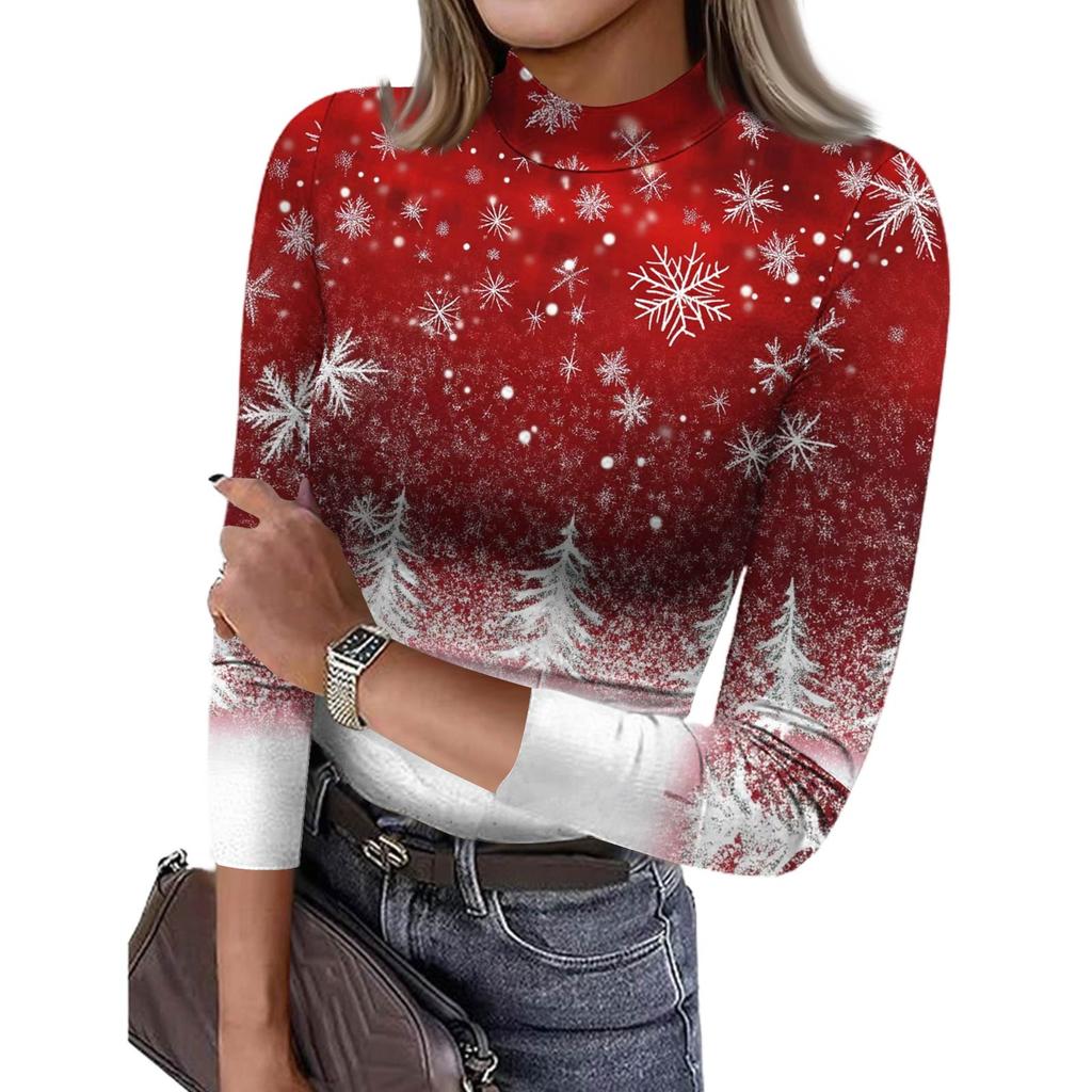 Damen Slim Bottom T-Shirt Mode Lässig Farbverlauf Druck Rundhals Pullover 3/4 Ärmel Top