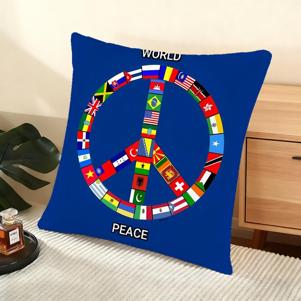P-Peace And Love Cushion Cover Soft Short Plush Pillow Cover Smooth Cozy Texture Aesthetic Cushion Case Home Decor