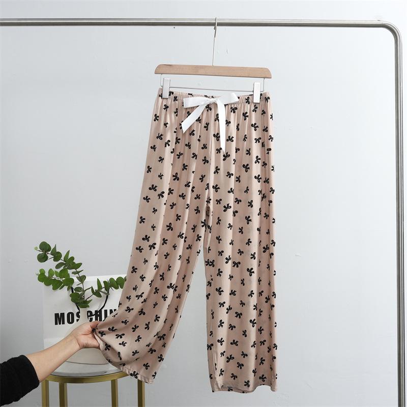 Dámské letní kalhoty květinové bavlny a viskózy nadměrné velikosti - Tenké, ležérní, dlouhé na spaní a plážové oblečení