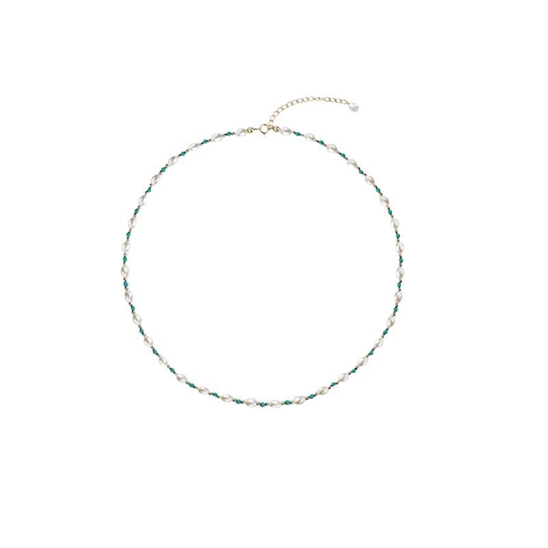 Rice Grain Freshwater Pearl Interval Turquoise Necklace Temperament Cold Wind Beaded Collarbone Chain New Chinese Bracelet