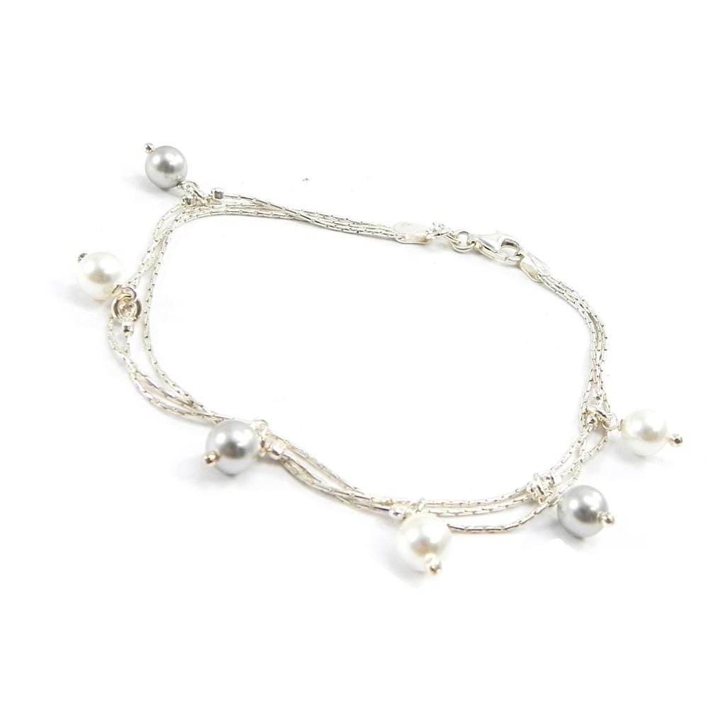 Les Trésors De Lily [G1733] - Silver Bracelet 'Sissi' White Gray